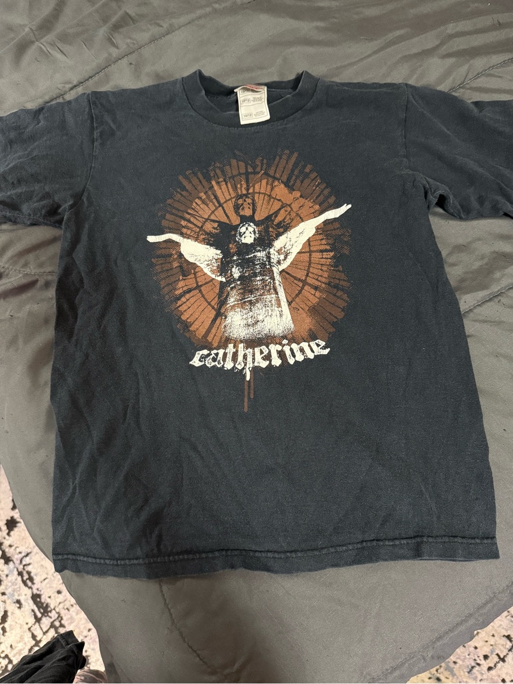 Catherine Band Black Tee with Brown & White Gothic Graphic